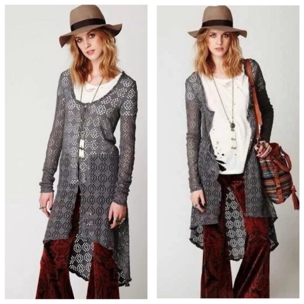 Free People Beach Love Song Cardigan Duster Grey Pockets Size Small